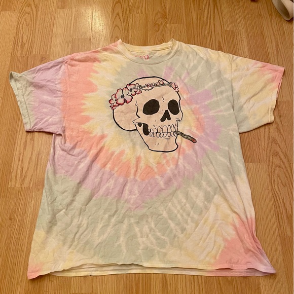 Jenny Lewis Tops Jenny Lewis Heads Gonna Roll Tiedye Skull Tshirt